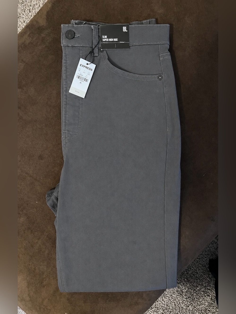 NWT - Express Slim Super High Rise Charcoal Pants - Women’s Size 8L